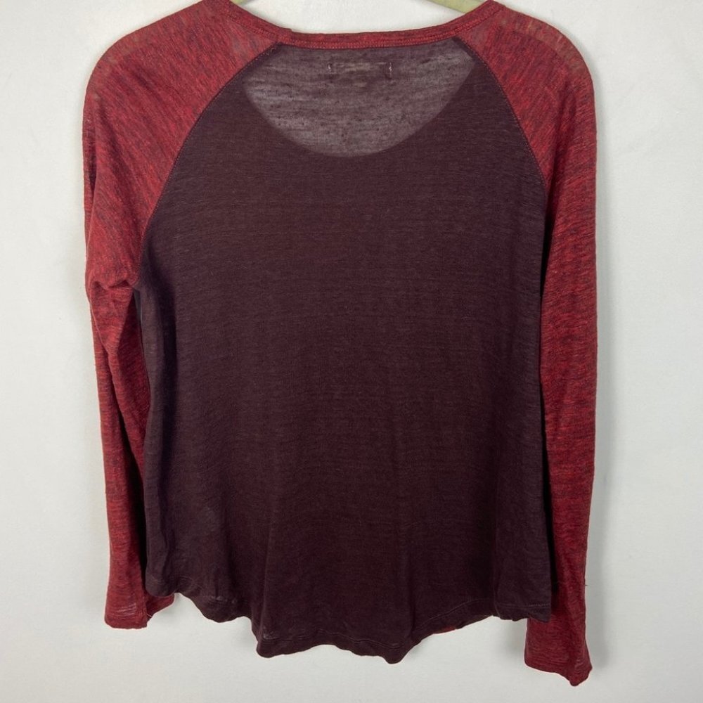Madewell‎ 100% Linen Curveball Long Sleeve Tee Red Size XS Pocket Crew Neck Top - Picture 9 of 9